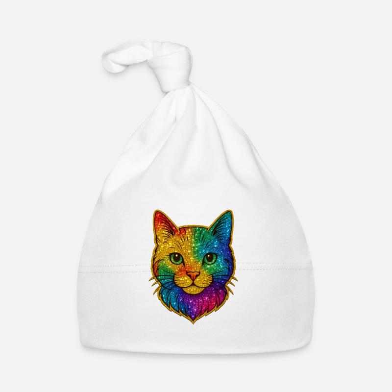 Tête de chat arc-en-ciel paillettes Bonnet bio Bébé