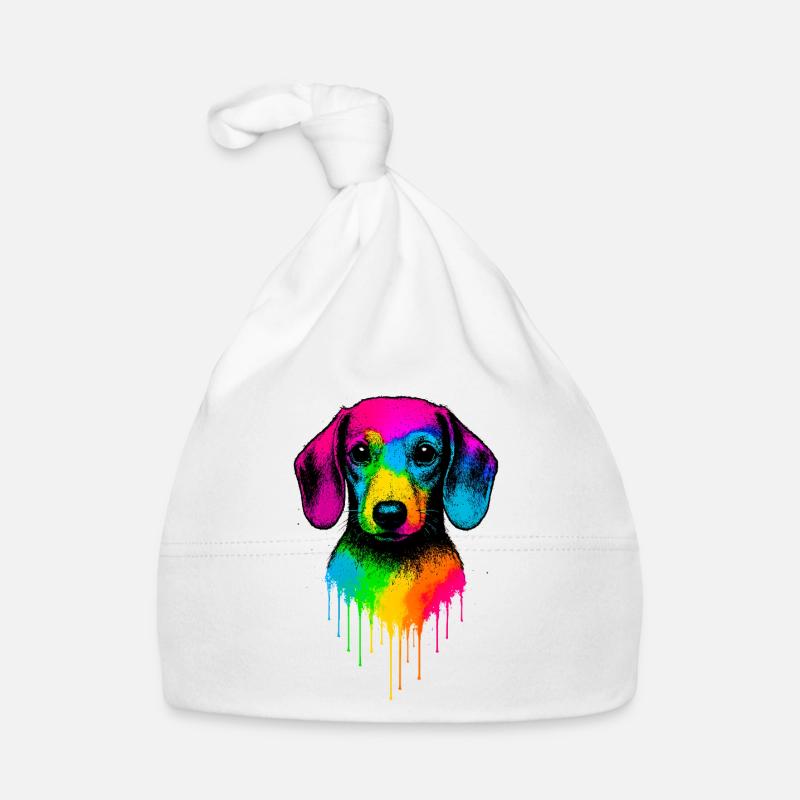 Rainbow Dachshund Drop Art Organic Baby Cap