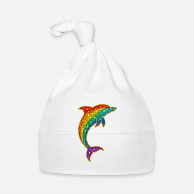 Glittering Rainbow Dolphin Organic Baby Cap