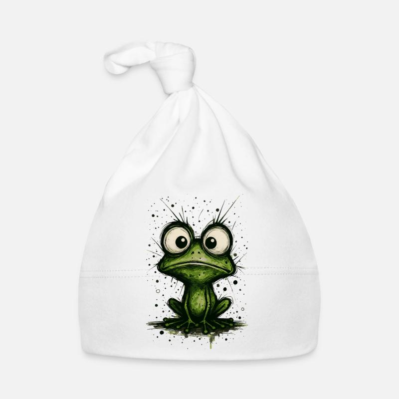 Drôle de grenouille aux grands yeux – éclaboussure de bande dessinée - Bonnet bio Bébé - blanc