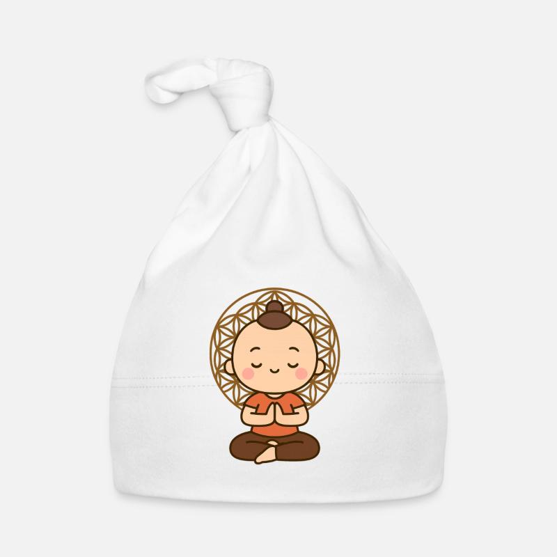 Méditation devant la Fleur de Vie - Bonnet bio Bébé - blanc
