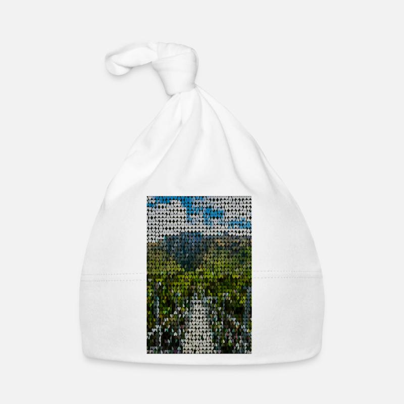 Heart Pixel Landscape Greens Organic Baby Cap