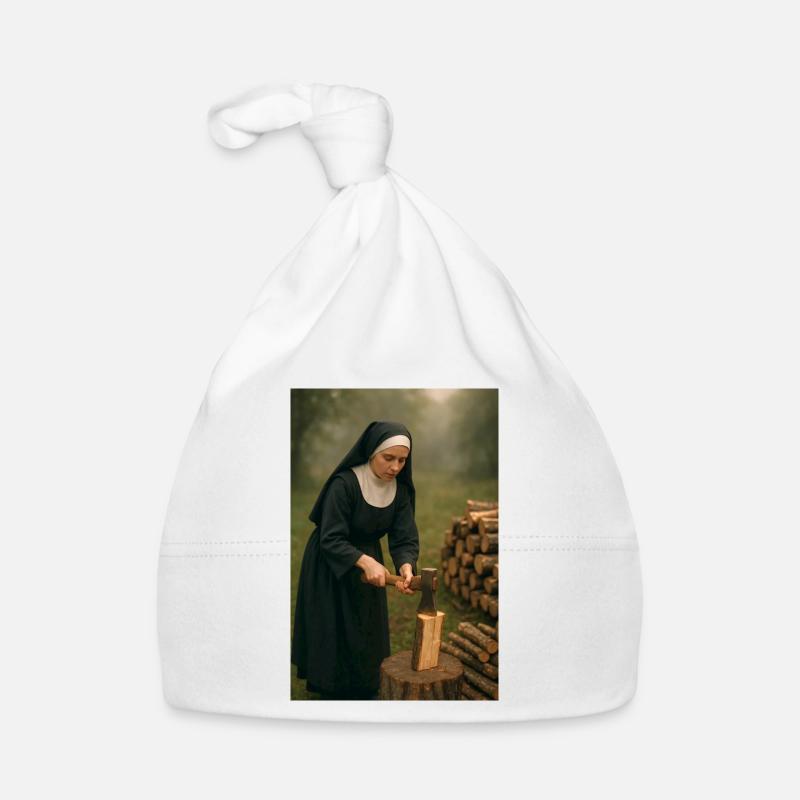 Nonne hackt Holz Baby Bio-Mütze