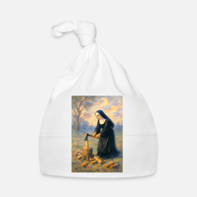 Nonne hackt Holz Baby Bio-Mütze
