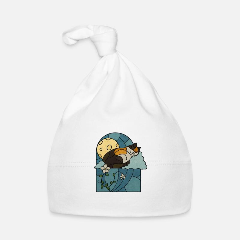 Chat endormi dans un vitrail Bonnet bio Bébé