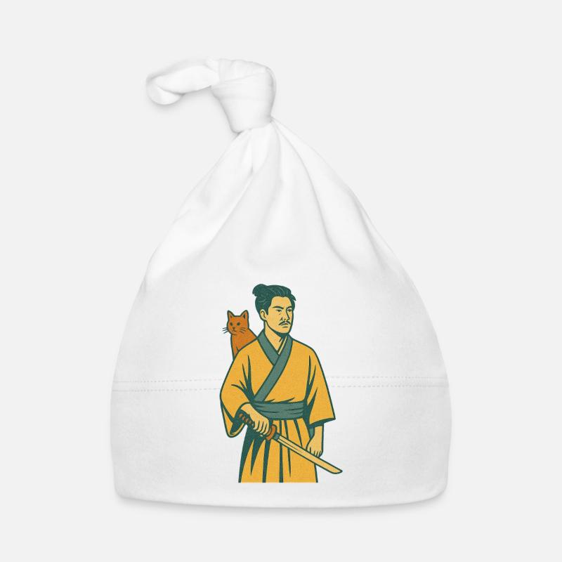 Samurai with Cat Organic Baby Cap