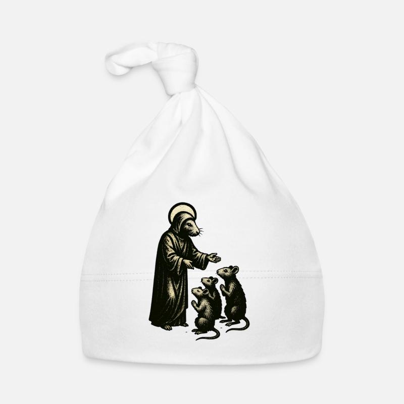 Shepherd figure with mice woodcut Organic Baby Cap