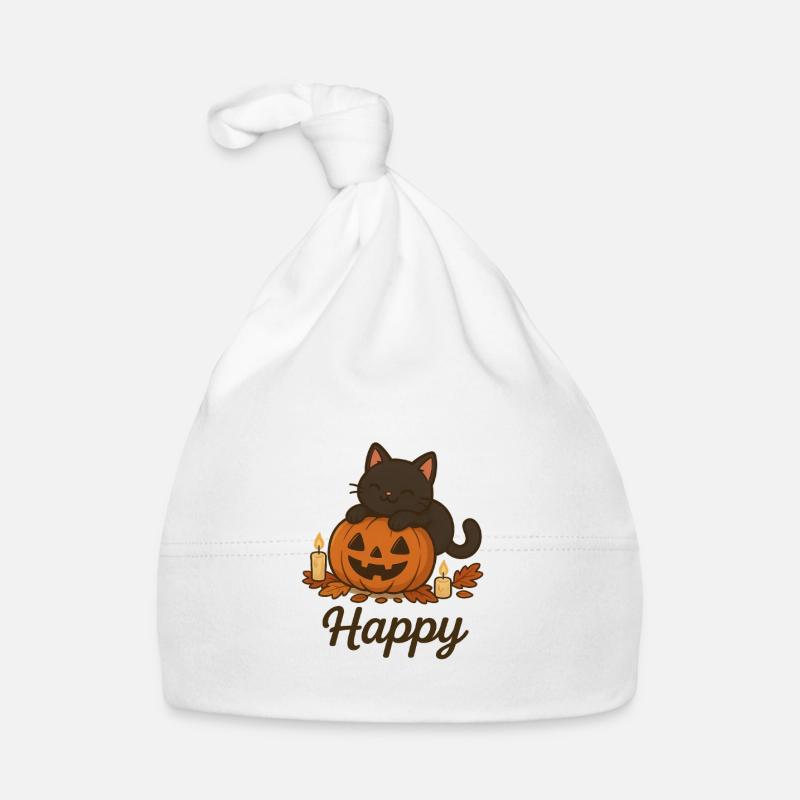 Chat Noir d’Halloween – Happy - Bonnet bio Bébé - blanc