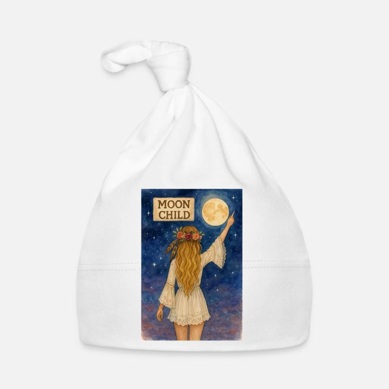 Enfant de la lune avec couronne de fleurs - Bonnet bio Bébé - blanc