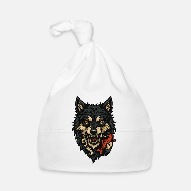 Wild wolf face with bone Organic Baby Cap