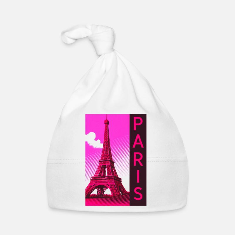 Paris Pink Eiffel Turm Retro - Baby Bio-Mütze - Weiß