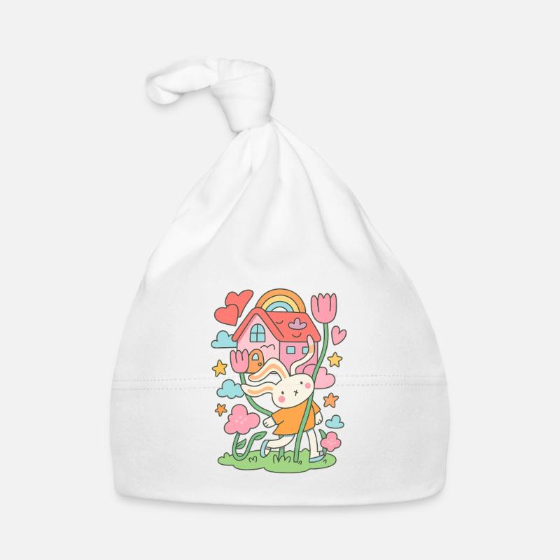 Maison de poupée lapin pastel en fleurs Bonnet bio Bébé