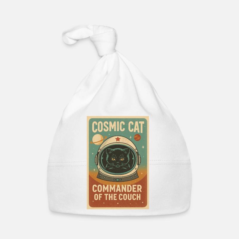 Chat Cosmique – Commandant du Divan | Design rétro Bonnet bio Bébé