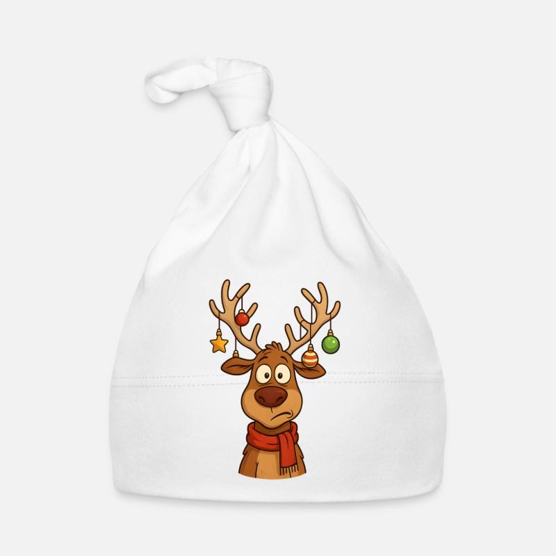 Cerf Rudolph Joyeux Noël doux - Bonnet bio Bébé - blanc