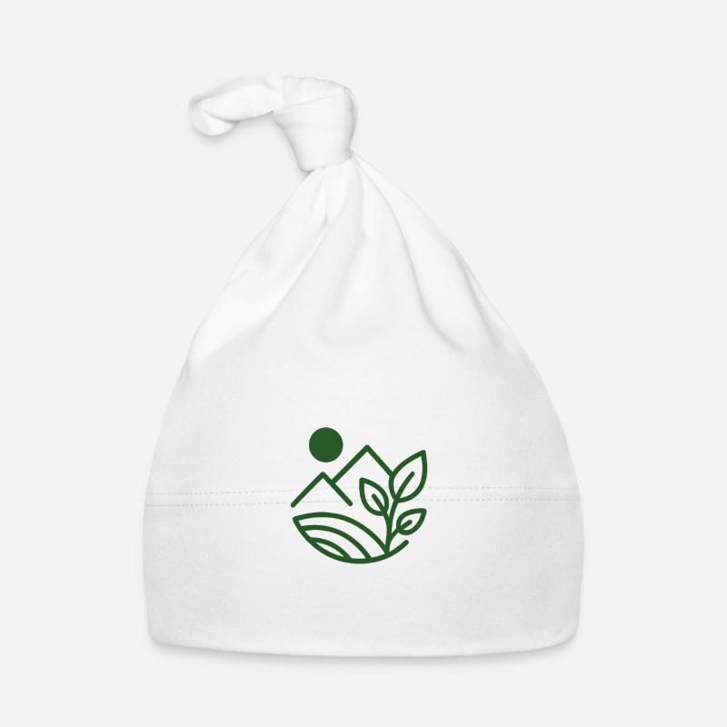 Horizon Vert Montagnes et Feuilles - Bonnet bio Bébé - blanc