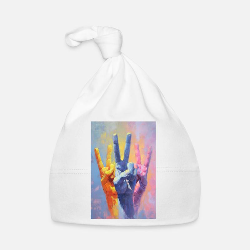 Rainbow Peace Sign Hand Portrait Organic Baby Cap