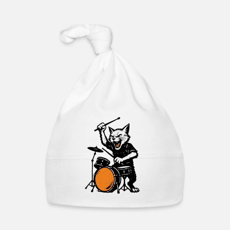 Batteur chat en rythme punk Bonnet bio Bébé