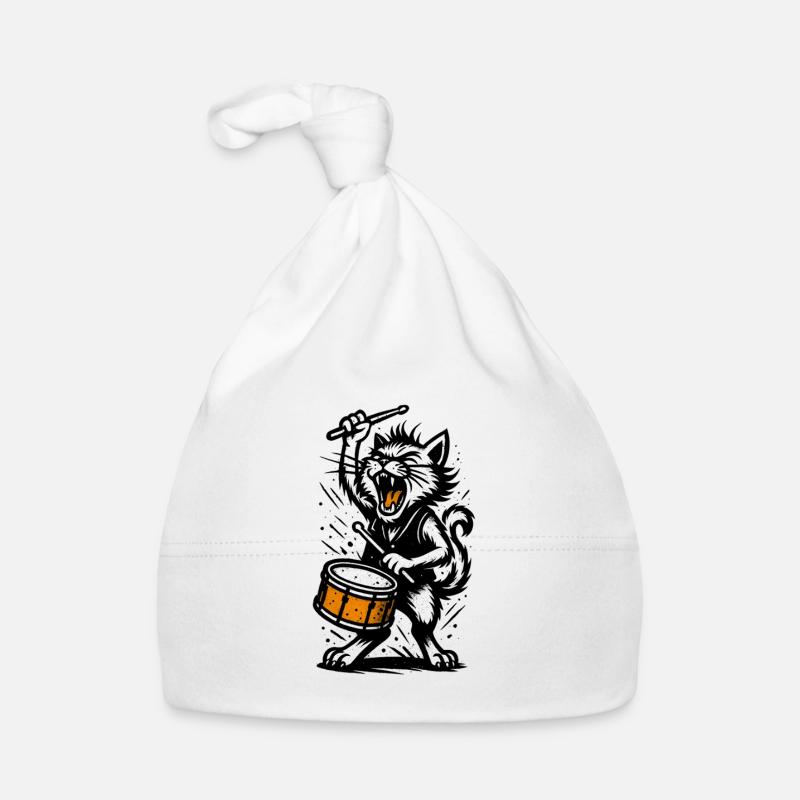 Cat drummer in the storm Organic Baby Cap