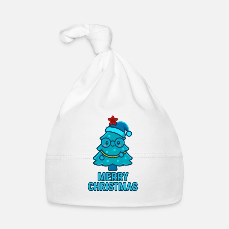 Blauer Comic-Weihnachtsbaum mit Brille Baby Bio-Mütze
