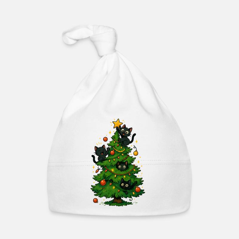 Black cats on the Christmas tree Organic Baby Cap