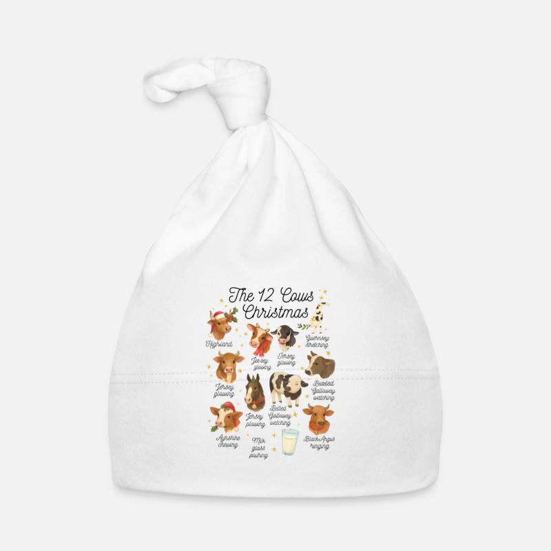 Les 12 Vaches de Noël – Lustiges Weihnachtskuh - Bonnet bio Bébé - blanc
