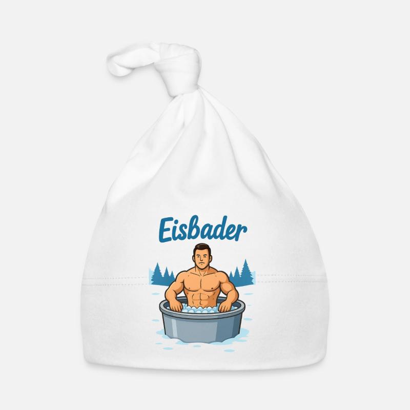 Un homme musclé dans un bain de glace - Bonnet bio Bébé - blanc