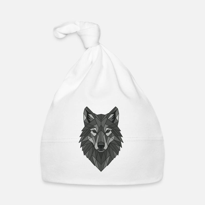 Geometrischer Grau-Wolfskopf Baby Bio-Mütze