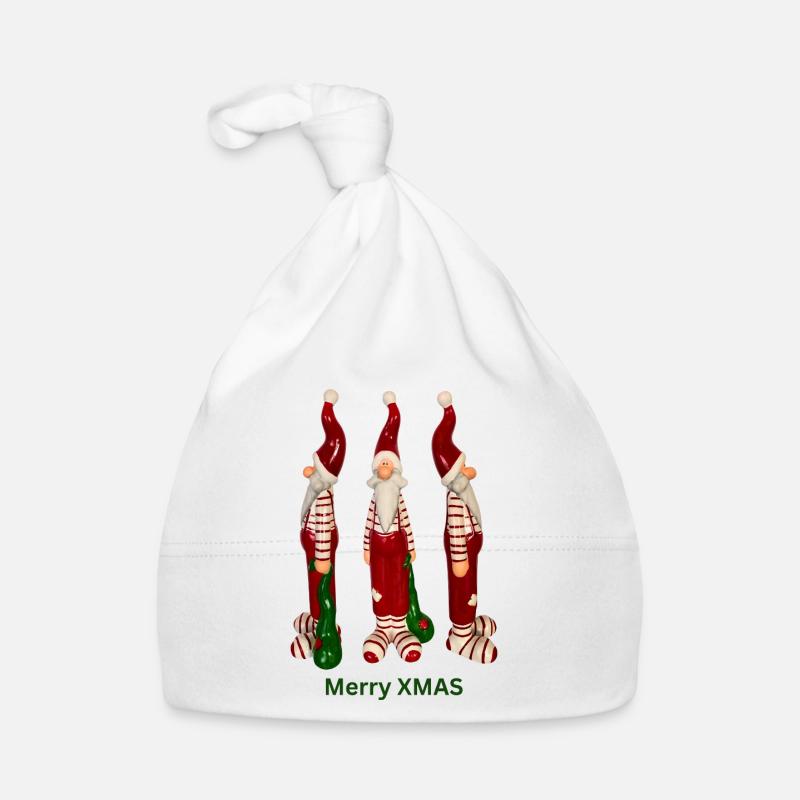 Trio du Père Noël Joyeux Noël - Bonnet bio Bébé - blanc