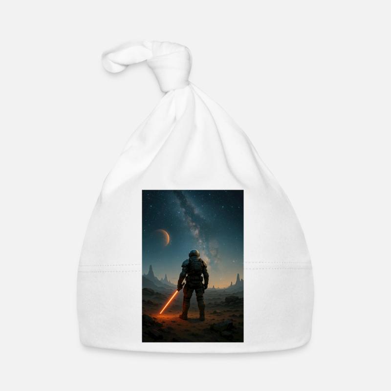 Astronaut with red lightsaber on alien world Organic Baby Cap
