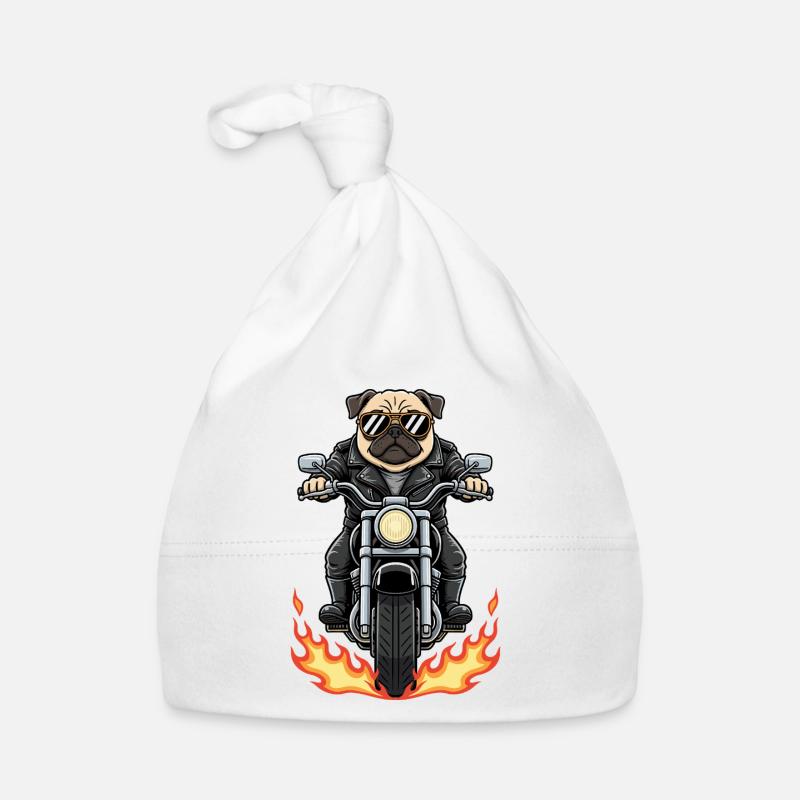 Cool Biker Pug Motorcycle Flames Organic Baby Cap