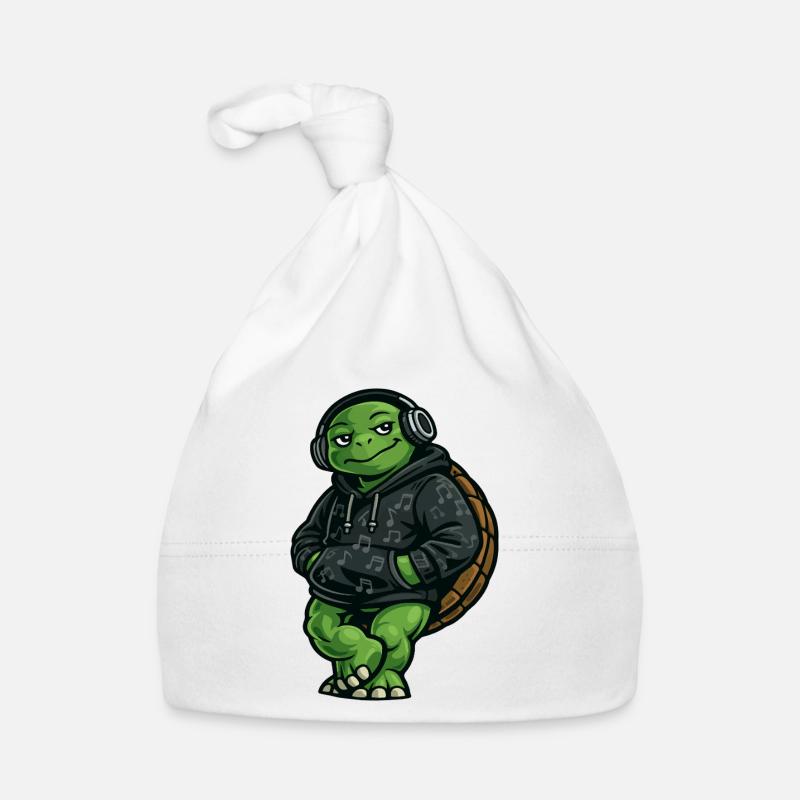 Sweat à capuche DJ Groovy Turtle - Bonnet bio Bébé - blanc