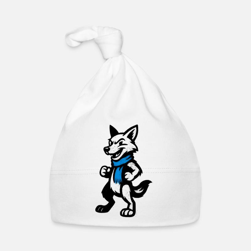 Wolfsheld mit blauem Schal Baby Bio-Mütze