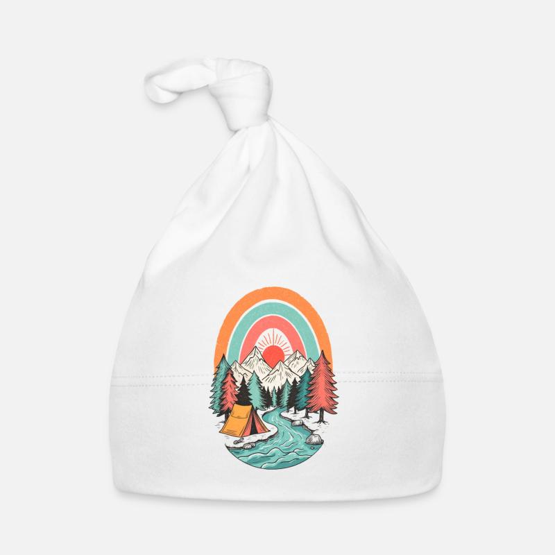 Mountain landscape camping in the Sonnenbogen Organic Baby Cap
