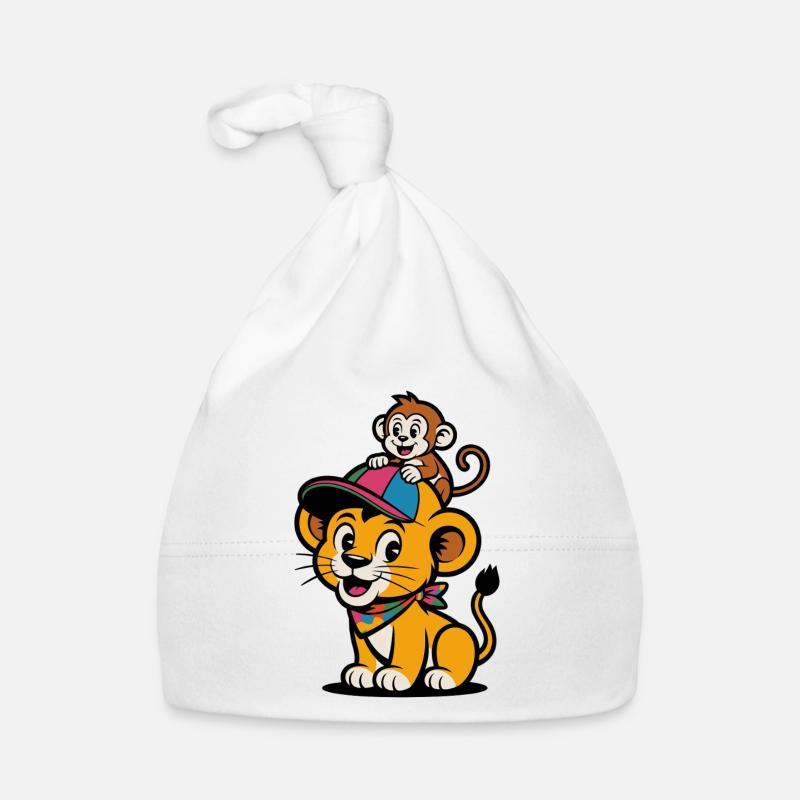 Lion et Singe mignons – Meilleurs amis Bonnet bio Bébé