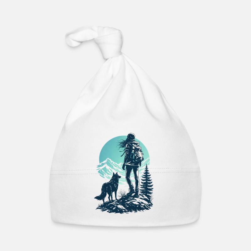 Randonnee Loup et Ciel Cyan - Bonnet bio Bébé - blanc