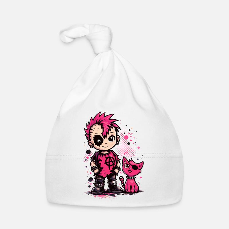 Punk Kid with Pink Cat Organic Baby Cap