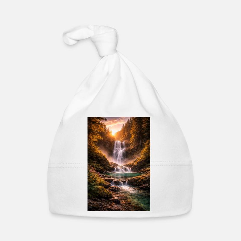 Waterfall in the evening sun Organic Baby Cap