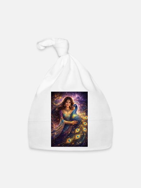 Mystical Indian Woman with Peacock - Organic Baby Cap - white - Front