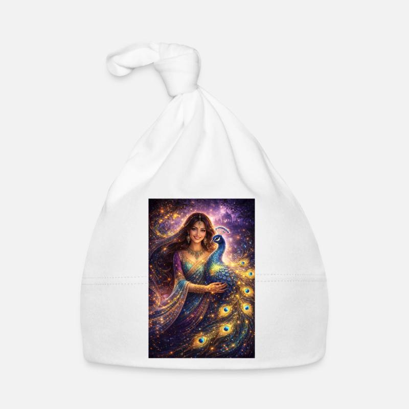 Mystical Indian Woman with Peacock Organic Baby Cap