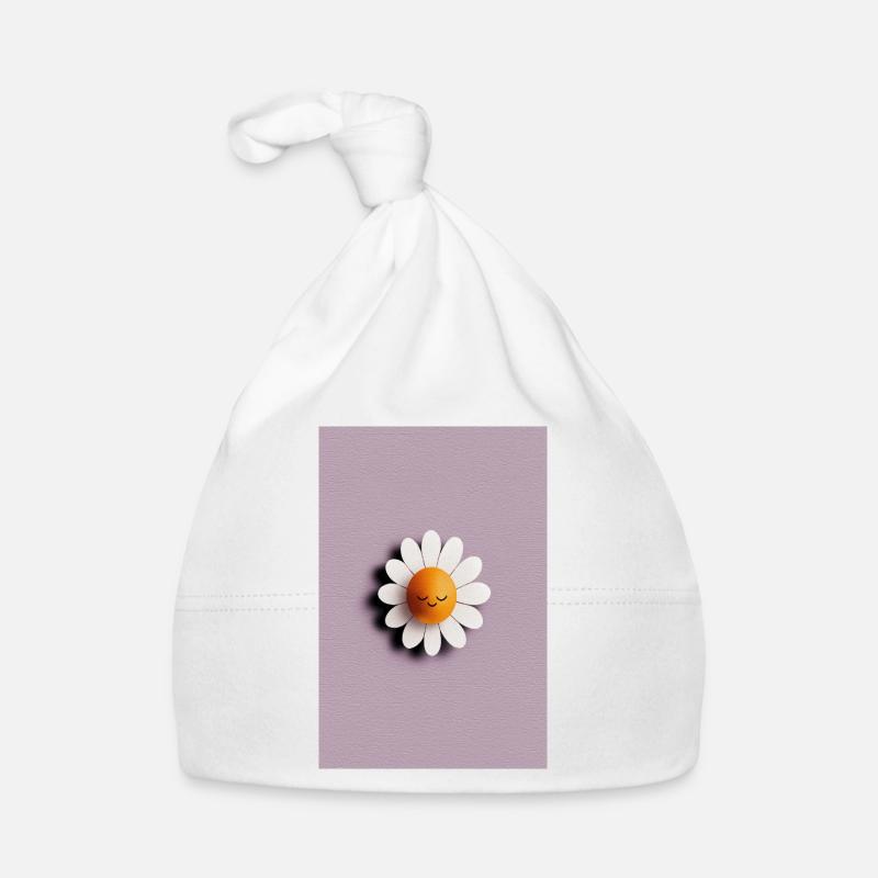 Fröhliche Gänseblümchen-Sonne auf fliederfarbenem Hintergrund Baby Bio-Mütze