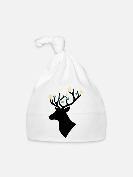 Deer Head Butterfly Multicolored - Organic Baby Cap - white - Front