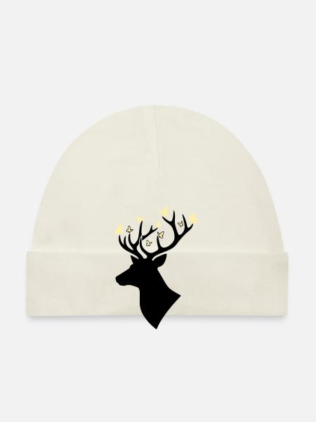 Deer Head Butterfly Yellow - Organic Baby Cap - white - Front