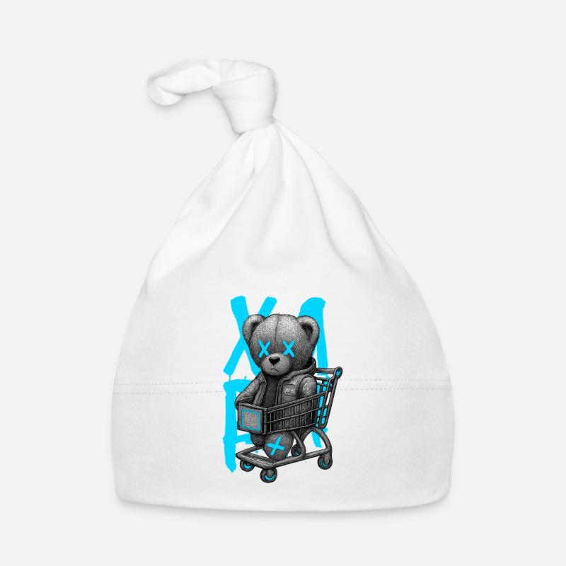 Teddy bear in neon trolley X Organic Baby Cap