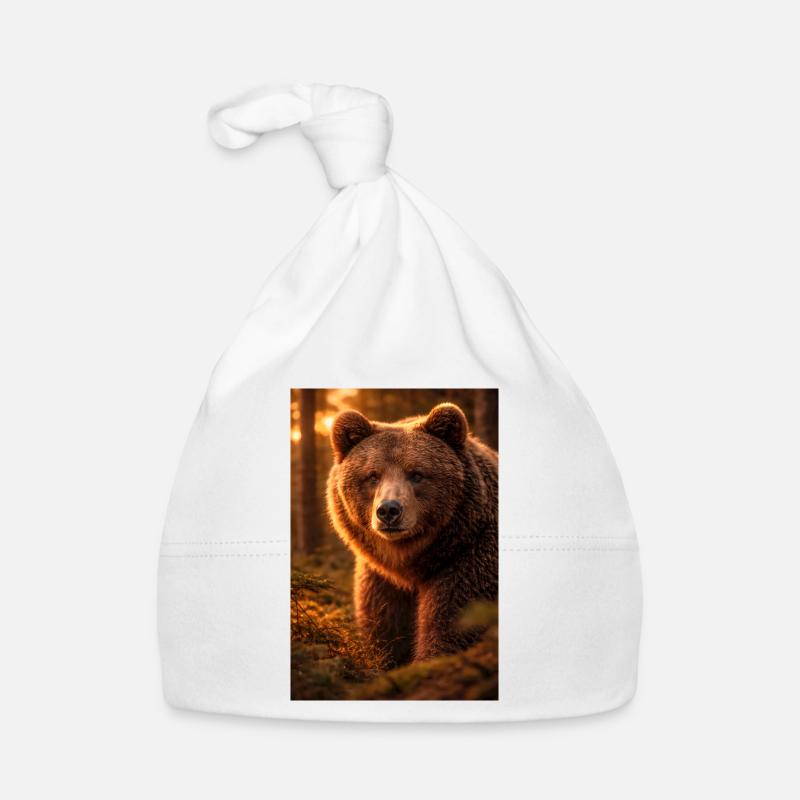 Sunset bear in forest Organic Baby Cap