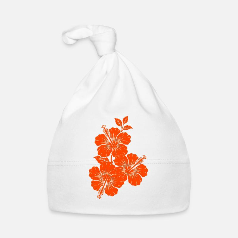 Orange Hibiscus Triple Flower Silhouette Organic Baby Cap