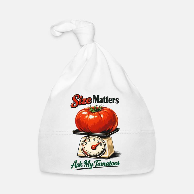 La taille compte : Tomate géante drôle sur des balances Bonnet bio Bébé