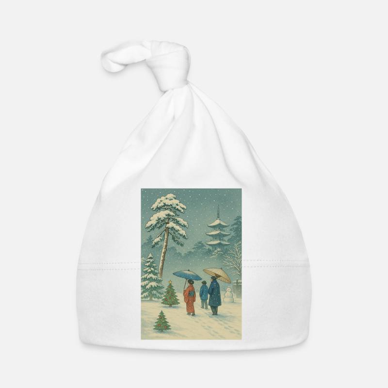 Noël japonais dans le style Ukiyo-e d’hiver Bonnet bio Bébé
