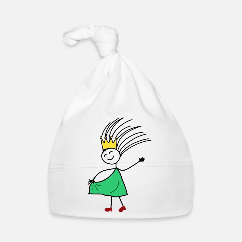 Joie Couronnée : Sketch minimaliste de princesse - Bonnet bio Bébé - blanc