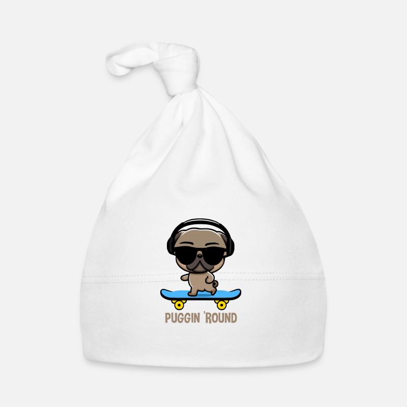 Pug on Skateboard Pugging Around Organic Baby Cap