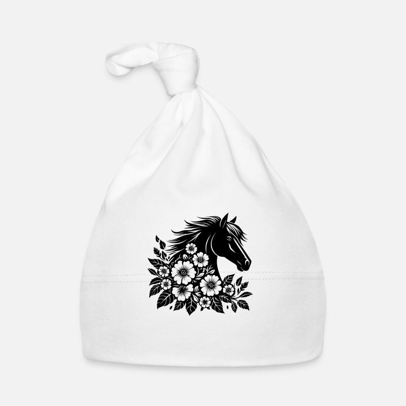 Tête de cheval avec des fleurs Bonnet bio Bébé